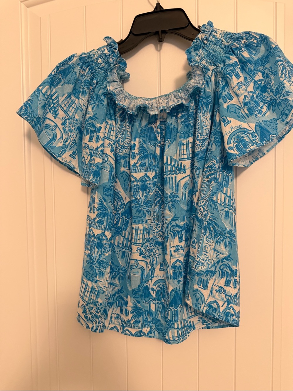 Lilly Pulitzer Blue Tropical Off-Shoulder Blouse